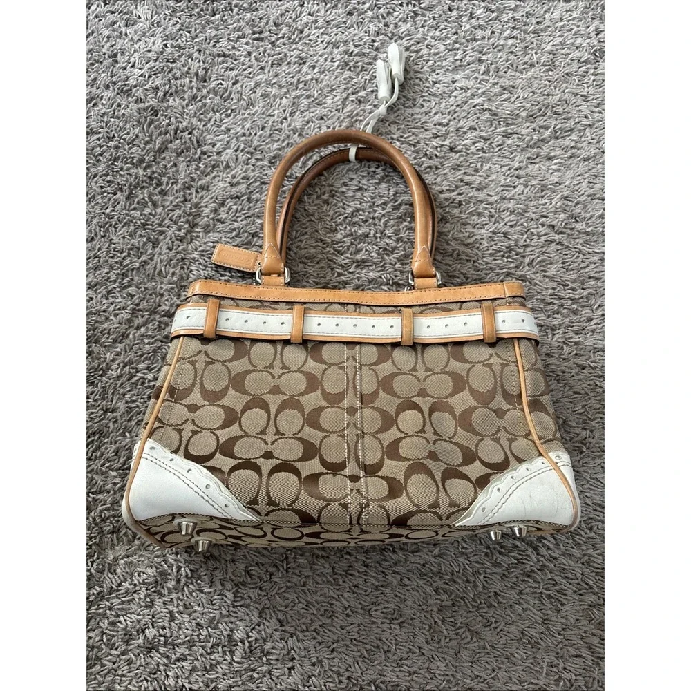 Coach Handbag H05Q-1447 Used Hampton Signature Satchel And Clutch Canvas C